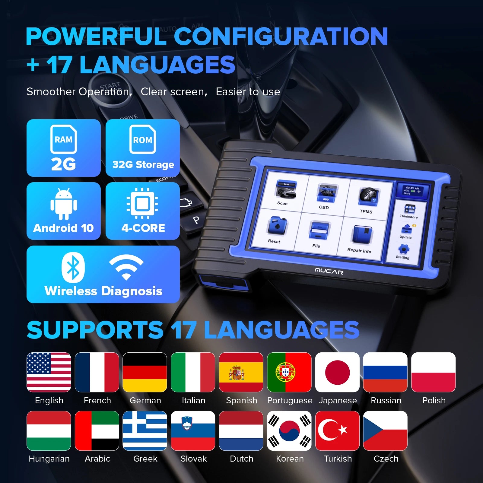 MUCAR VO7S Professional Car Diagnostic Tools Bi-directional Auto VIN CANFD ECU Coding 28 Reset Full System Free Obd2 Scanner FCA