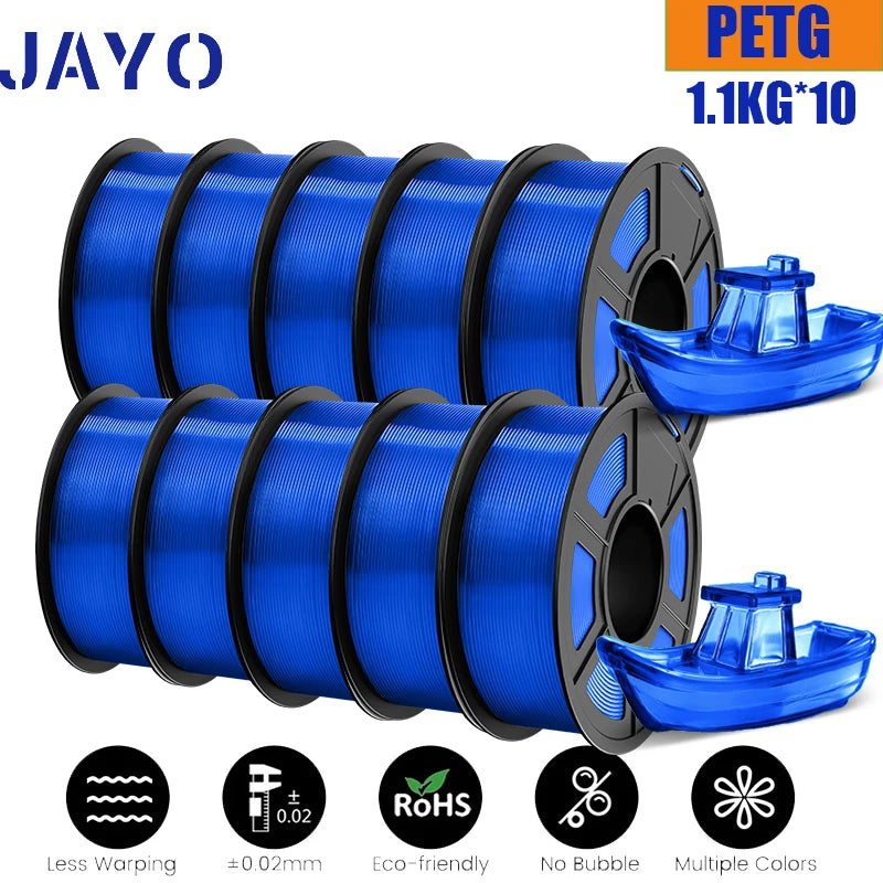 JAYO petg Filament 3d PETG 1.75mm 10Rolls Neatly Wound Toughness no bubbles 3D Printer Filament for FDM Muticolor 1.1KG /roll