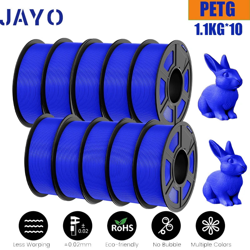 JAYO petg Filament 3d PETG 1.75mm 10Rolls Neatly Wound Toughness no bubbles 3D Printer Filament for FDM Muticolor 1.1KG /roll