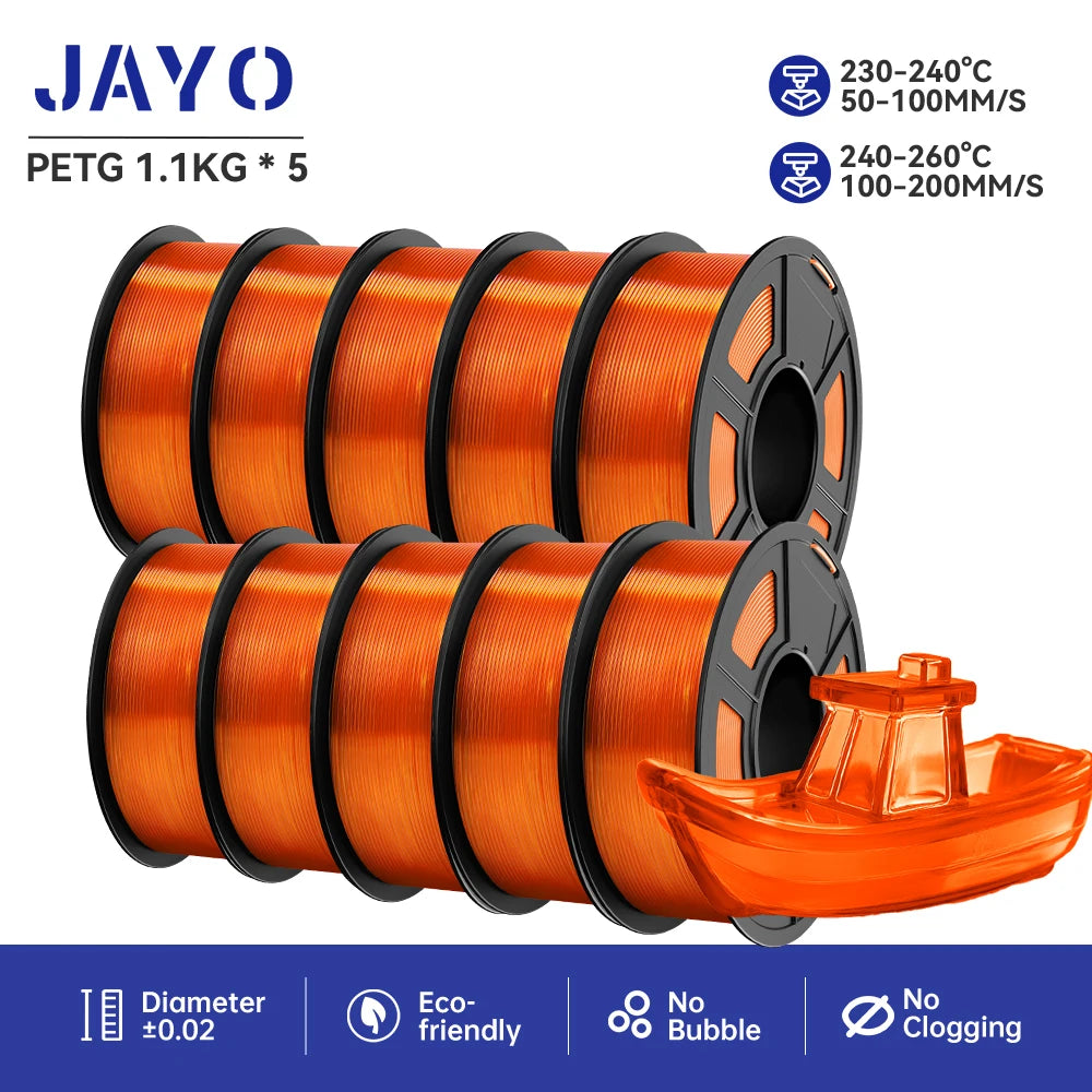 JAYO petg Filament 3d PETG 1.75mm 10Rolls Neatly Wound Toughness no bubbles 3D Printer Filament for FDM Muticolor 1.1KG /roll