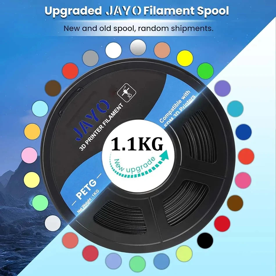 JAYO petg Filament 3d PETG 1.75mm 10Rolls Neatly Wound Toughness no bubbles 3D Printer Filament for FDM Muticolor 1.1KG /roll