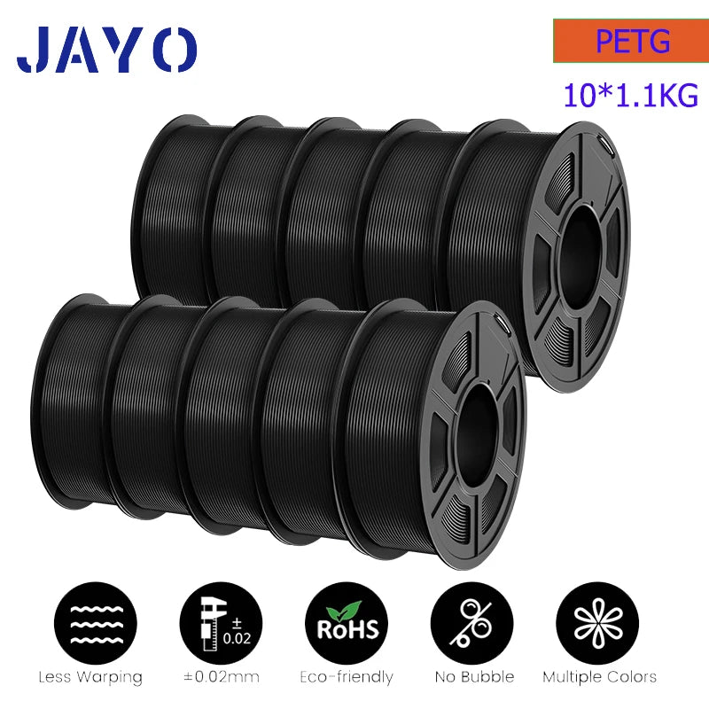 JAYO petg Filament 3d PETG 1.75mm 10Rolls Neatly Wound Toughness no bubbles 3D Printer Filament for FDM Muticolor 1.1KG /roll