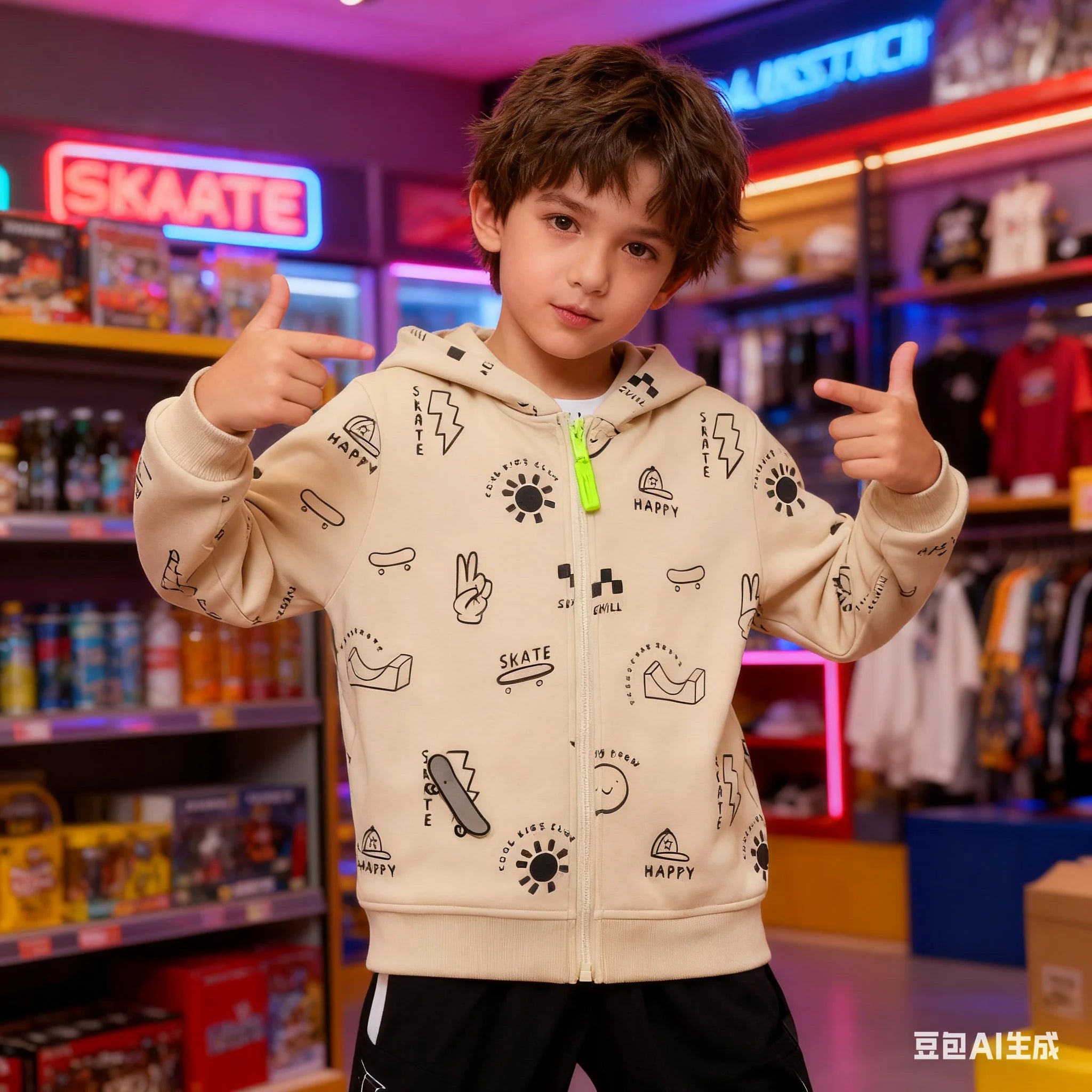 Boys' Hooded Sweatshirt for Autumn & Winter, Skin-Friendly & Durable, Suitable for Home & Outdoor Play