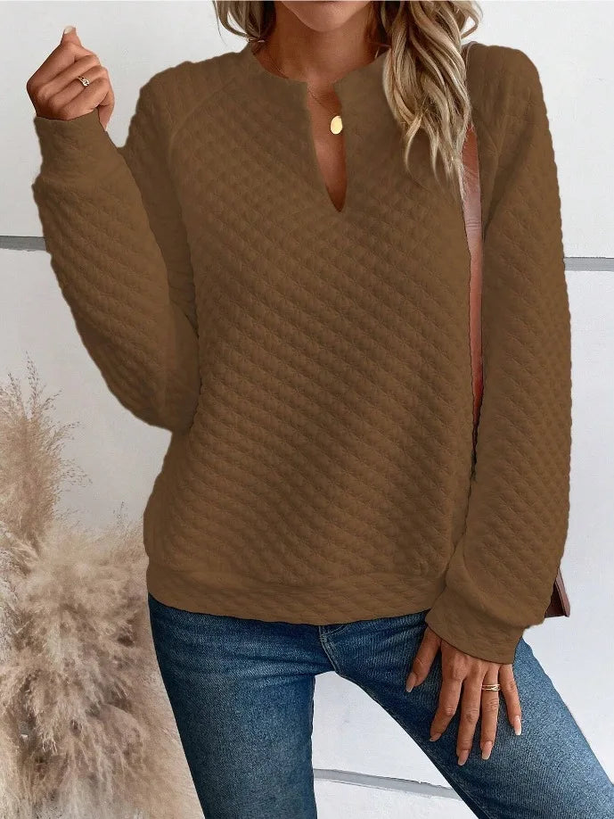 Women Sweatshirt 2025 Spring Autumn Latest Fashion Solid Color Deep V-Neck Pullover Long Sleeved Casual Hoodie Loose Sporty Top