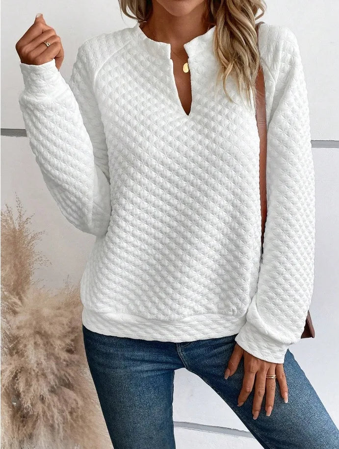 Women Sweatshirt 2025 Spring Autumn Latest Fashion Solid Color Deep V-Neck Pullover Long Sleeved Casual Hoodie Loose Sporty Top