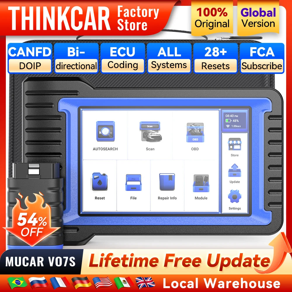 MUCAR VO7S Professional Car Diagnostic Tools Bi-directional Auto VIN CANFD ECU Coding 28 Reset Full System Free Obd2 Scanner FCA