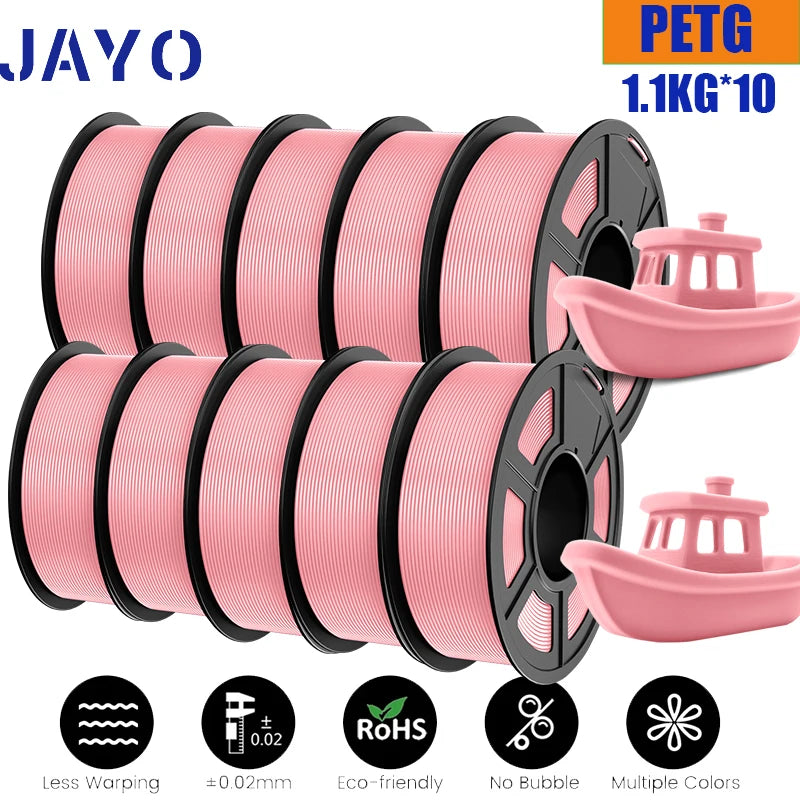 JAYO petg Filament 3d PETG 1.75mm 10Rolls Neatly Wound Toughness no bubbles 3D Printer Filament for FDM Muticolor 1.1KG /roll