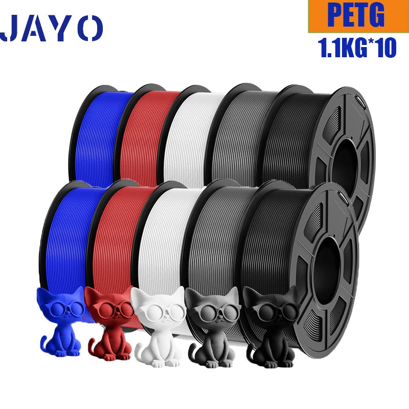JAYO petg Filament 3d PETG 1.75mm 10Rolls Neatly Wound Toughness no bubbles 3D Printer Filament for FDM Muticolor 1.1KG /roll