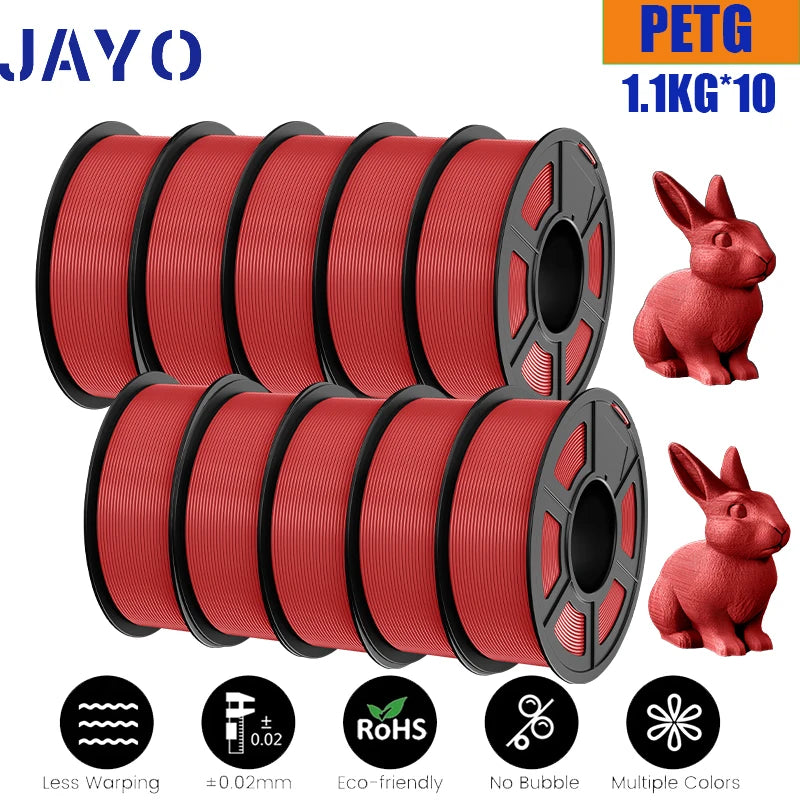 JAYO petg Filament 3d PETG 1.75mm 10Rolls Neatly Wound Toughness no bubbles 3D Printer Filament for FDM Muticolor 1.1KG /roll