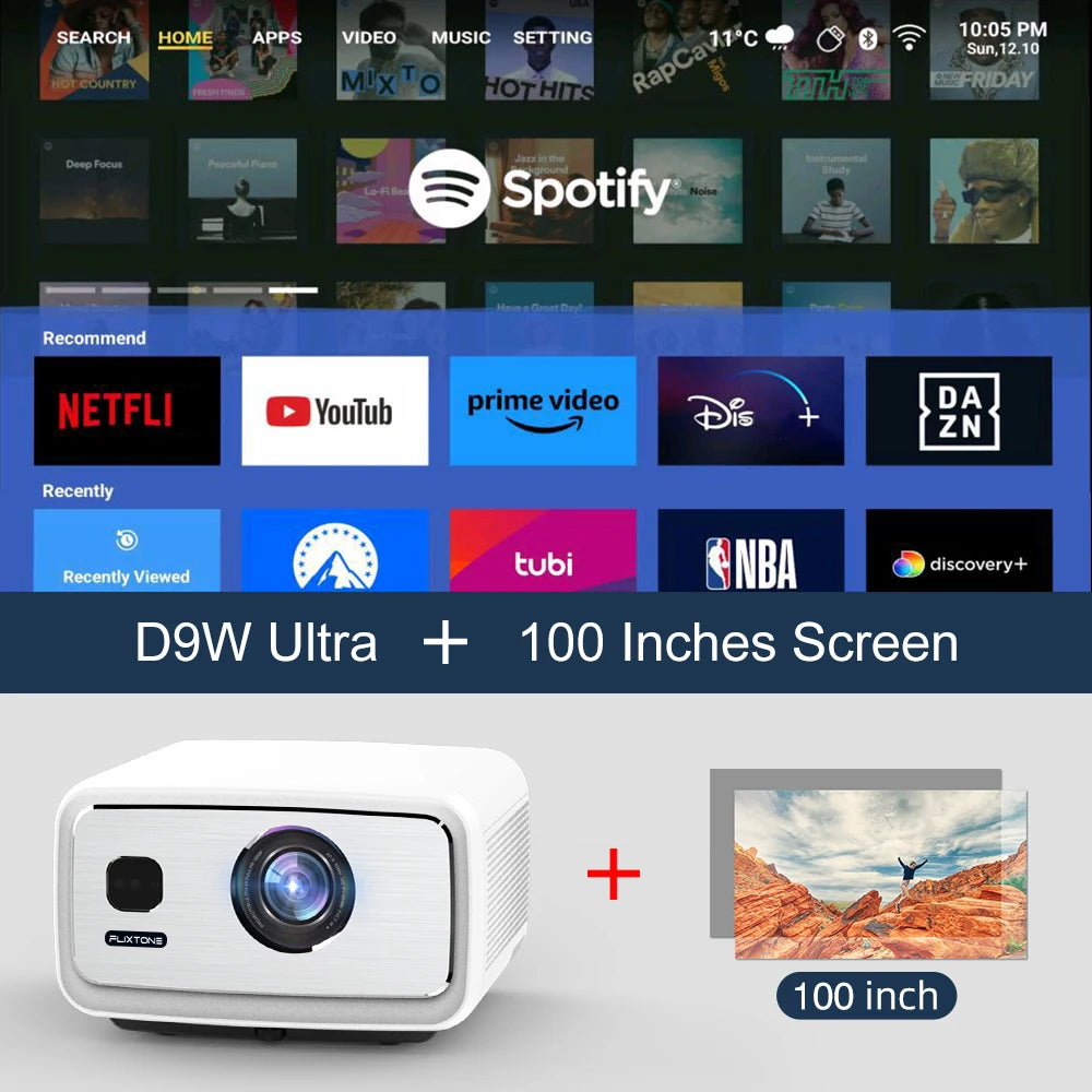 FlixTone D9W Ultra 3000 ANSI Full HD 1080P Projector for Movies Android  WiFi 6 Home Theater Beam Projector for Outdoor Video