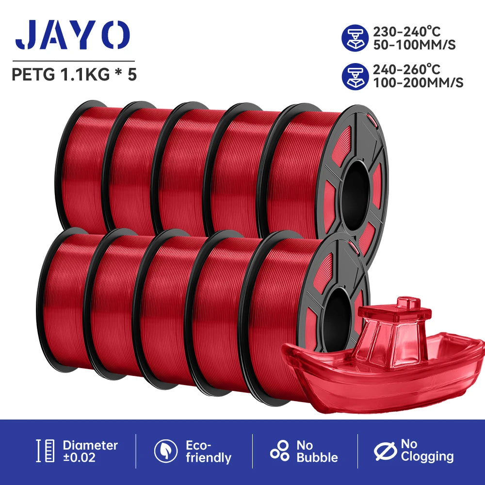 JAYO petg Filament 3d PETG 1.75mm 10Rolls Neatly Wound Toughness no bubbles 3D Printer Filament for FDM Muticolor 1.1KG /roll