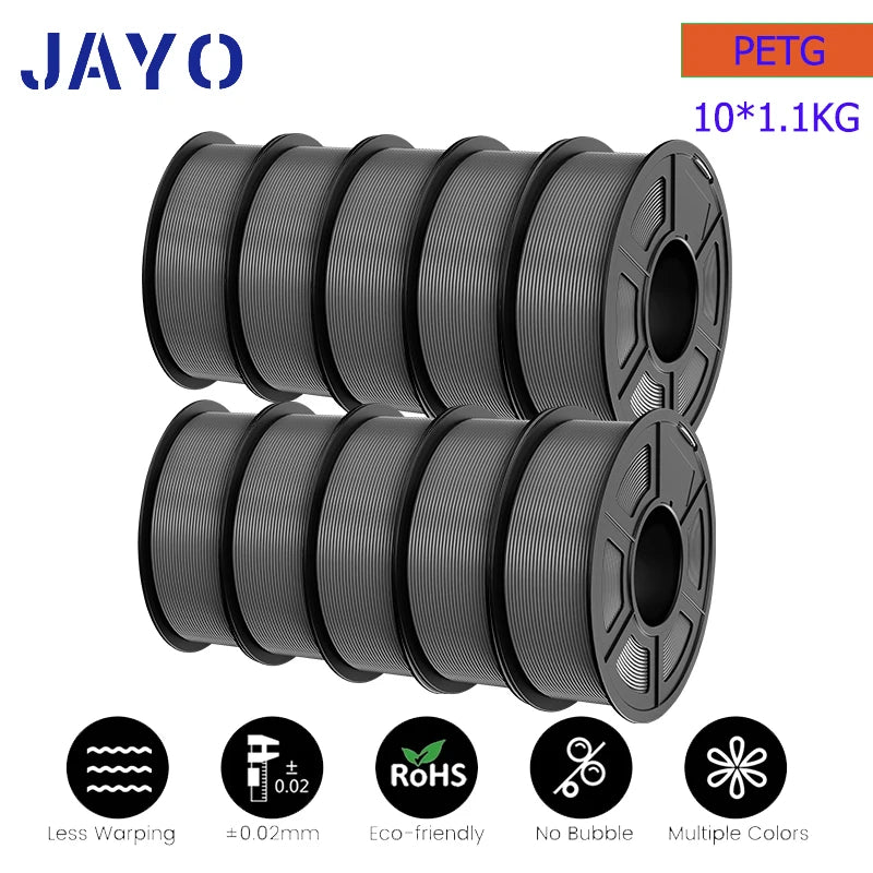 JAYO petg Filament 3d PETG 1.75mm 10Rolls Neatly Wound Toughness no bubbles 3D Printer Filament for FDM Muticolor 1.1KG /roll