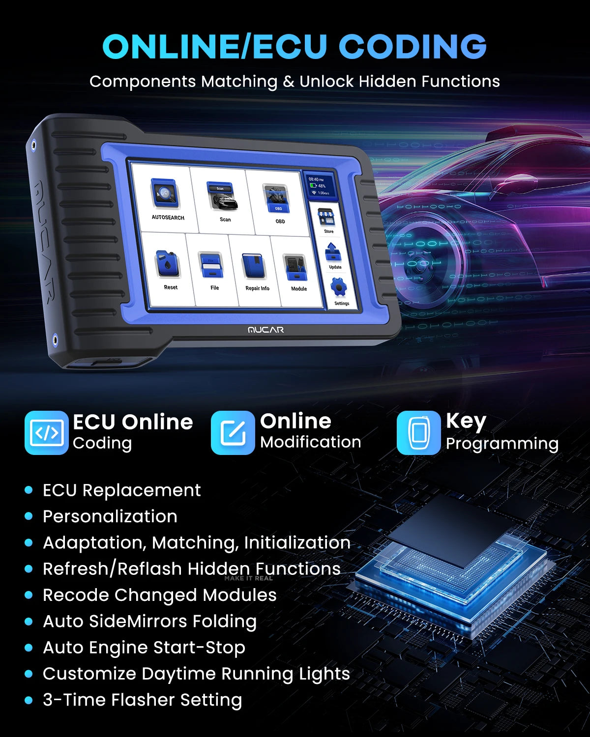 MUCAR VO7S Professional Car Diagnostic Tools Bi-directional Auto VIN CANFD ECU Coding 28 Reset Full System Free Obd2 Scanner FCA