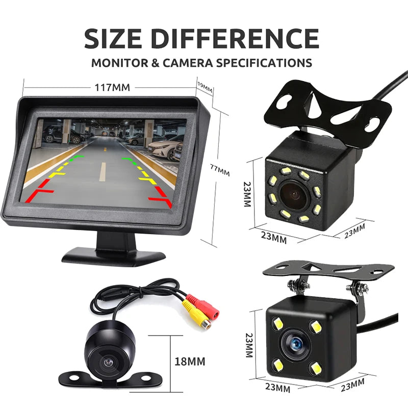 Easy Installation 4.3Inch or Rear View Camera Monitor Screen Reversing Camera for Car Parking Parking System Camera for Vehicle
