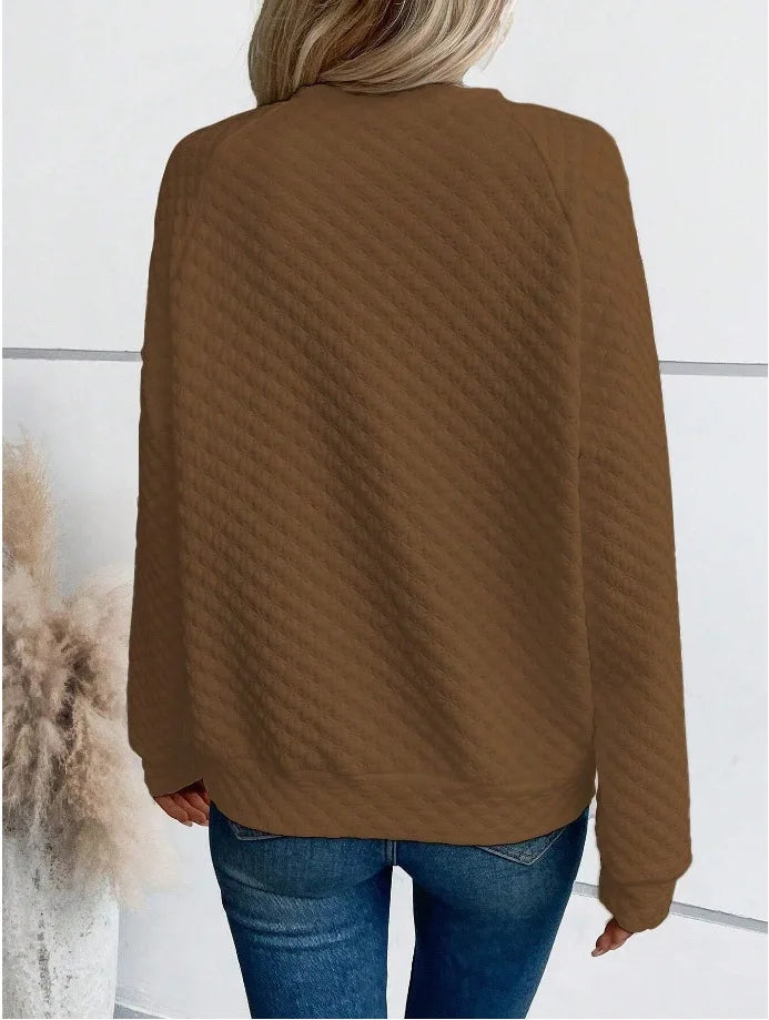 Women Sweatshirt 2025 Spring Autumn Latest Fashion Solid Color Deep V-Neck Pullover Long Sleeved Casual Hoodie Loose Sporty Top