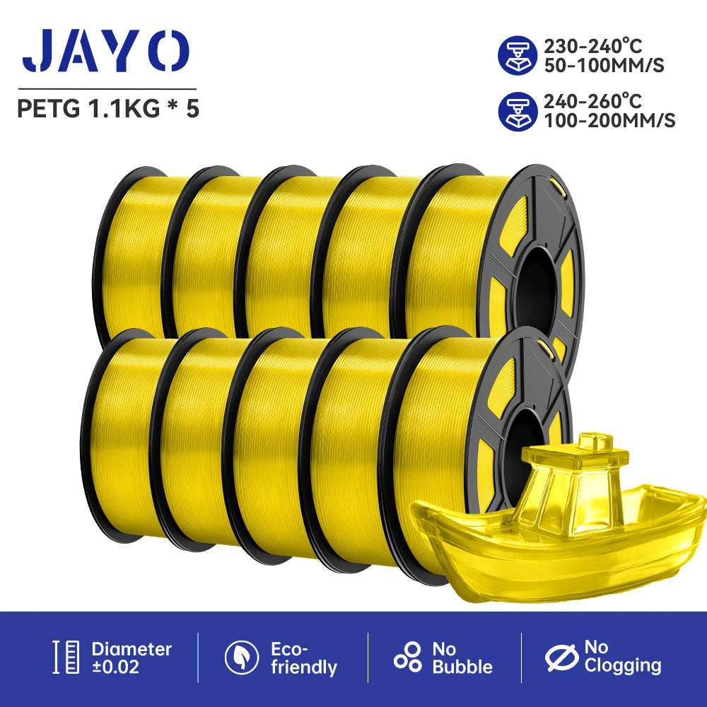 JAYO petg Filament 3d PETG 1.75mm 10Rolls Neatly Wound Toughness no bubbles 3D Printer Filament for FDM Muticolor 1.1KG /roll
