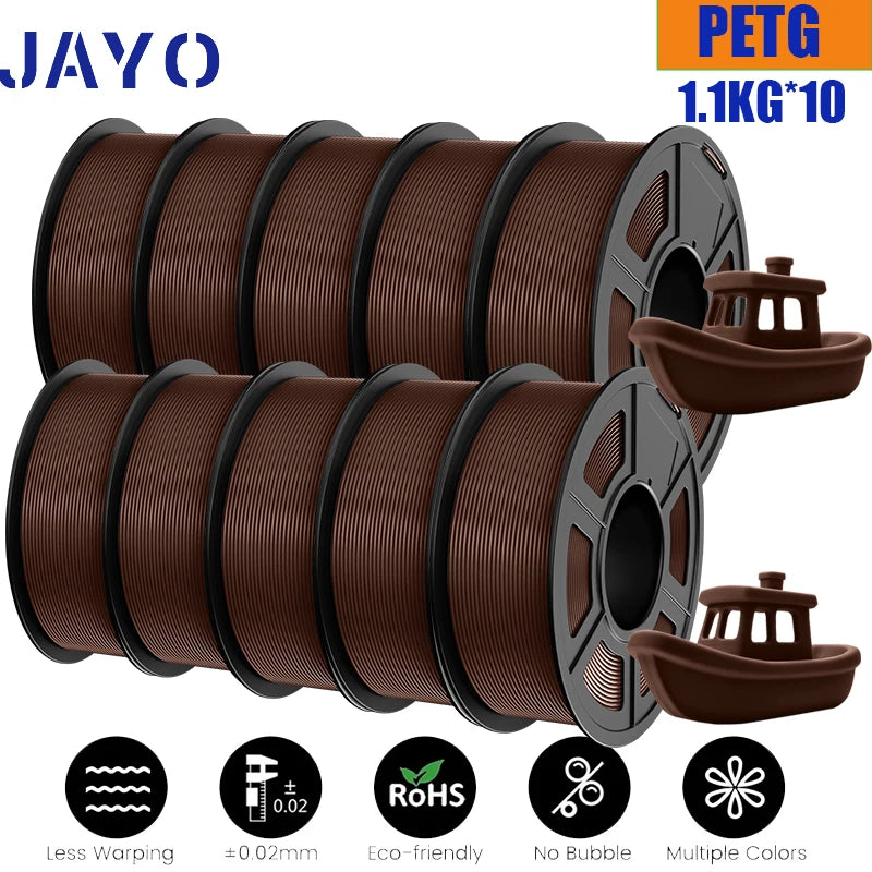 JAYO petg Filament 3d PETG 1.75mm 10Rolls Neatly Wound Toughness no bubbles 3D Printer Filament for FDM Muticolor 1.1KG /roll