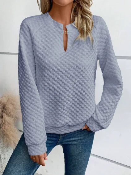 Women Sweatshirt 2025 Spring Autumn Latest Fashion Solid Color Deep V-Neck Pullover Long Sleeved Casual Hoodie Loose Sporty Top