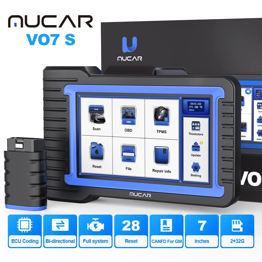 MUCAR VO7S Professional Car Diagnostic Tools Bi-directional Auto VIN CANFD ECU Coding 28 Reset Full System Free Obd2 Scanner FCA