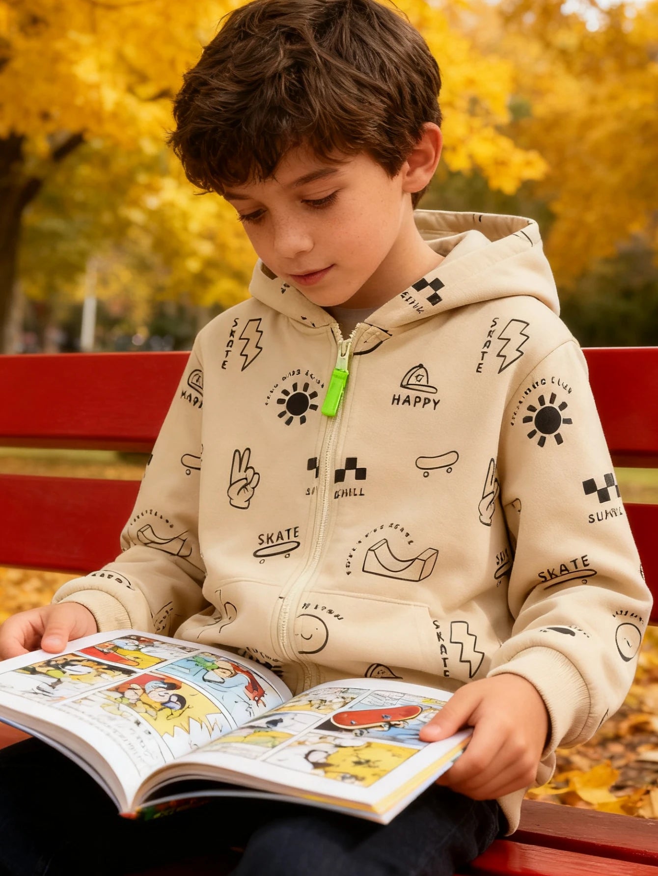 Boys' Hooded Sweatshirt for Autumn & Winter, Skin-Friendly & Durable, Suitable for Home & Outdoor Play