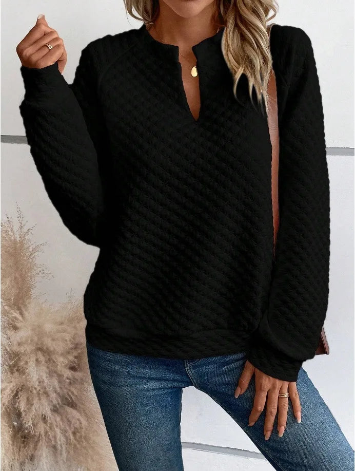 Women Sweatshirt 2025 Spring Autumn Latest Fashion Solid Color Deep V-Neck Pullover Long Sleeved Casual Hoodie Loose Sporty Top