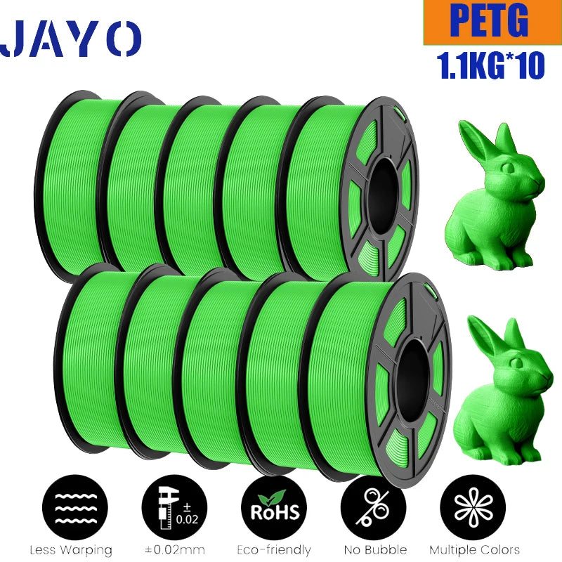 JAYO petg Filament 3d PETG 1.75mm 10Rolls Neatly Wound Toughness no bubbles 3D Printer Filament for FDM Muticolor 1.1KG /roll