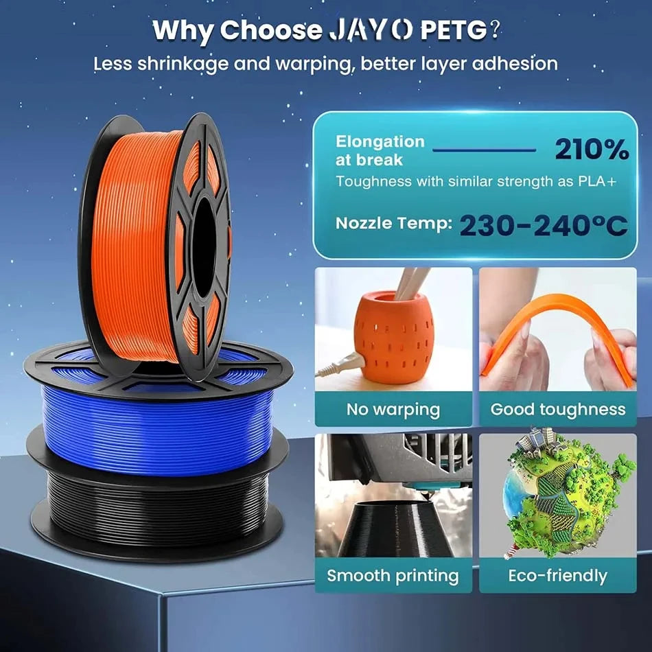JAYO petg Filament 3d PETG 1.75mm 10Rolls Neatly Wound Toughness no bubbles 3D Printer Filament for FDM Muticolor 1.1KG /roll