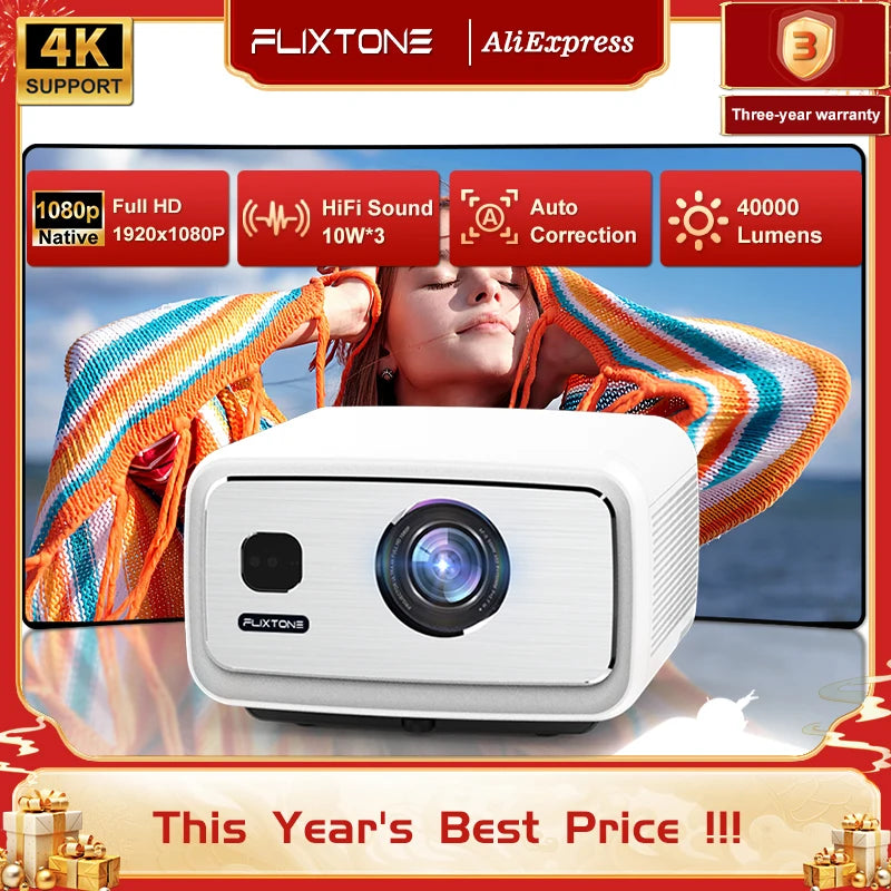FlixTone D9W Ultra 3000 ANSI Full HD 1080P Projector for Movies Android  WiFi 6 Home Theater Beam Projector for Outdoor Video