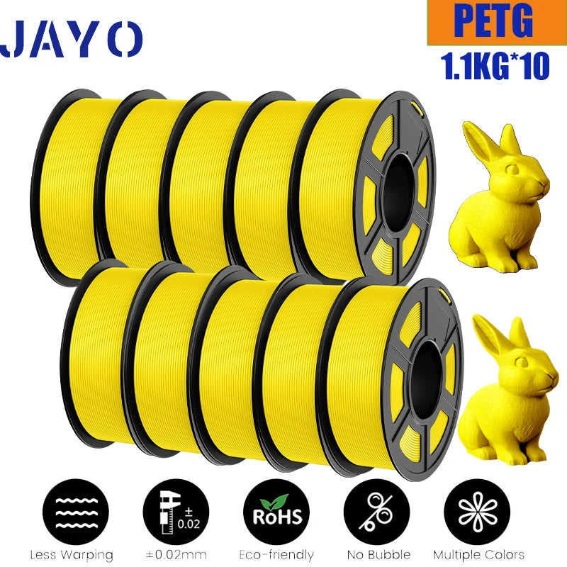 JAYO petg Filament 3d PETG 1.75mm 10Rolls Neatly Wound Toughness no bubbles 3D Printer Filament for FDM Muticolor 1.1KG /roll
