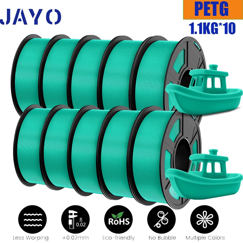 JAYO petg Filament 3d PETG 1.75mm 10Rolls Neatly Wound Toughness no bubbles 3D Printer Filament for FDM Muticolor 1.1KG /roll