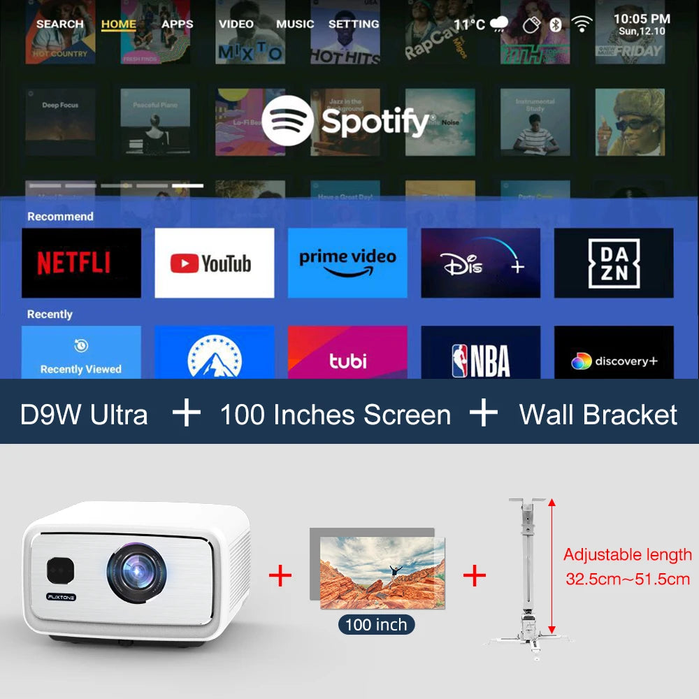 FlixTone D9W Ultra 3000 ANSI Full HD 1080P Projector for Movies Android  WiFi 6 Home Theater Beam Projector for Outdoor Video
