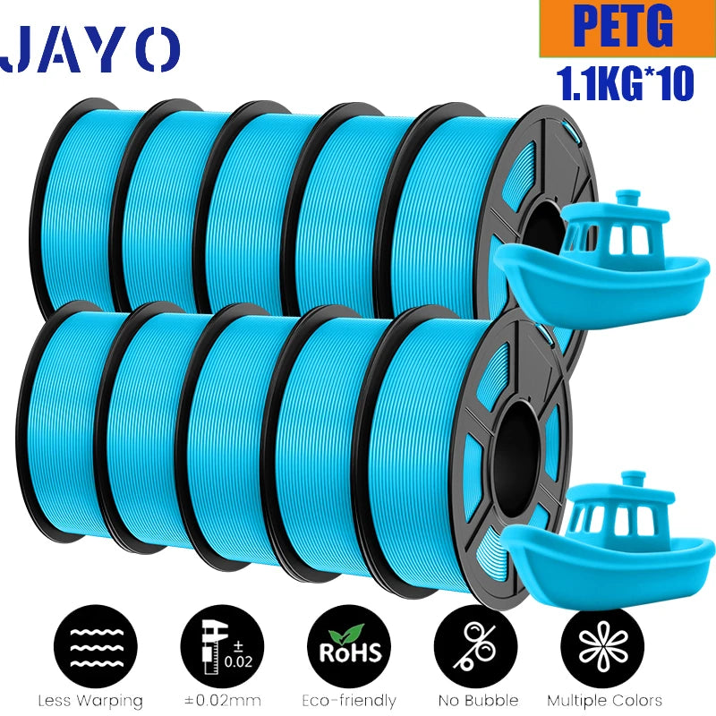 JAYO petg Filament 3d PETG 1.75mm 10Rolls Neatly Wound Toughness no bubbles 3D Printer Filament for FDM Muticolor 1.1KG /roll